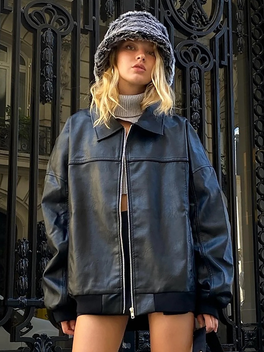 NWT Princess Polly Black Faux Leather Bomber Jacket